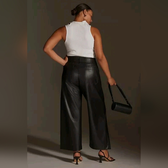 Anthropologie Maeve The Colette Cropped Wide-Leg Faux Leather Pants Bkack Sz 22 - Picture 3 of 16